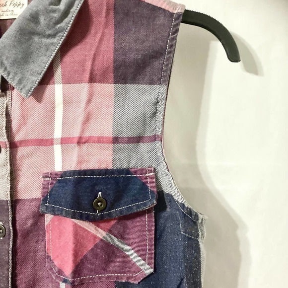 Black Poppy Women's M Plaid Button Down Tie Front Top - Picture 5 of 10